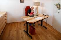 Büro in Esche mit roten Lederdetails