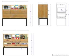 Die technische Zeichnung des LP-Schrankes nach dem Skribble 