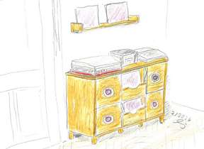 Entwurf Schallplattensideboard in Eiche Entwurf Schallplattensideboard in Eiche